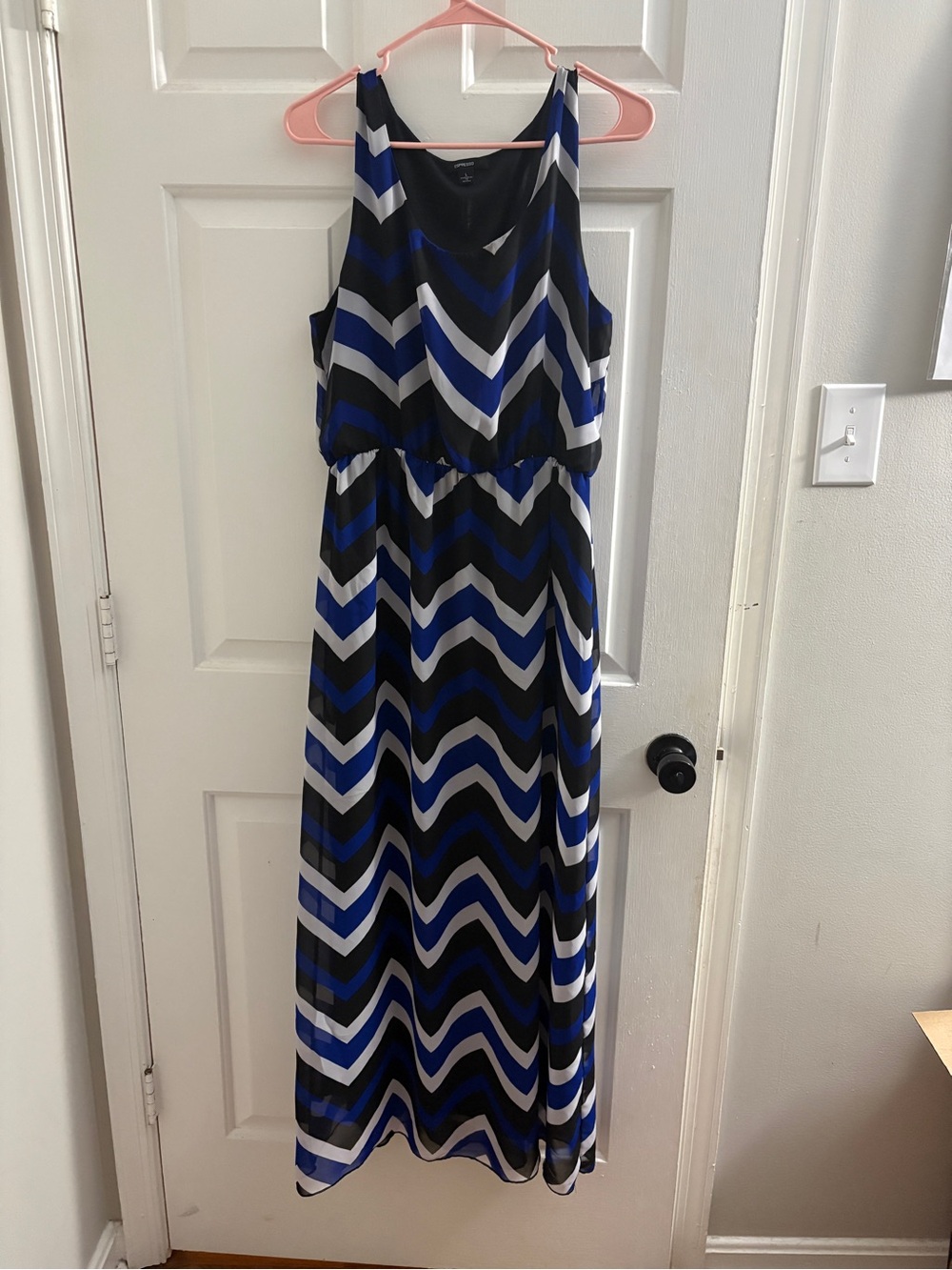 Espresso Chevron Maxi Dress in Blue, Black & White